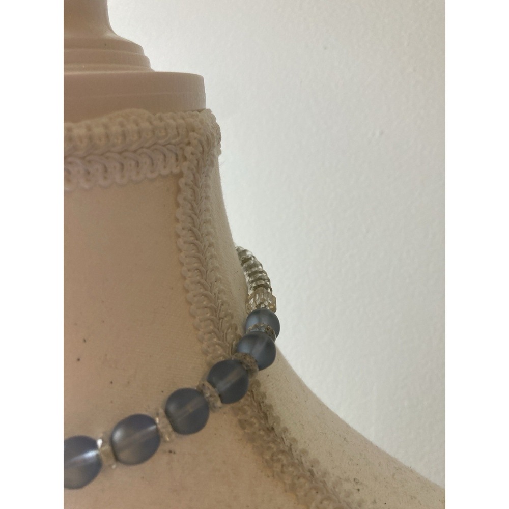 Vintage Blue Frosted Glass Bead Choker Necklace Faceted Spacer Beads Small - Picture 4 of 7